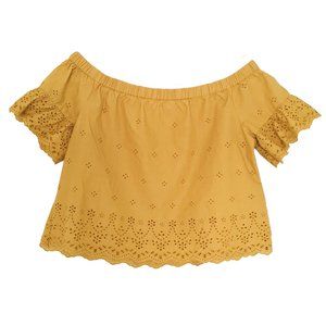 Madewell Mustard Yellow Lace Crop Top, Cotton, Size XL